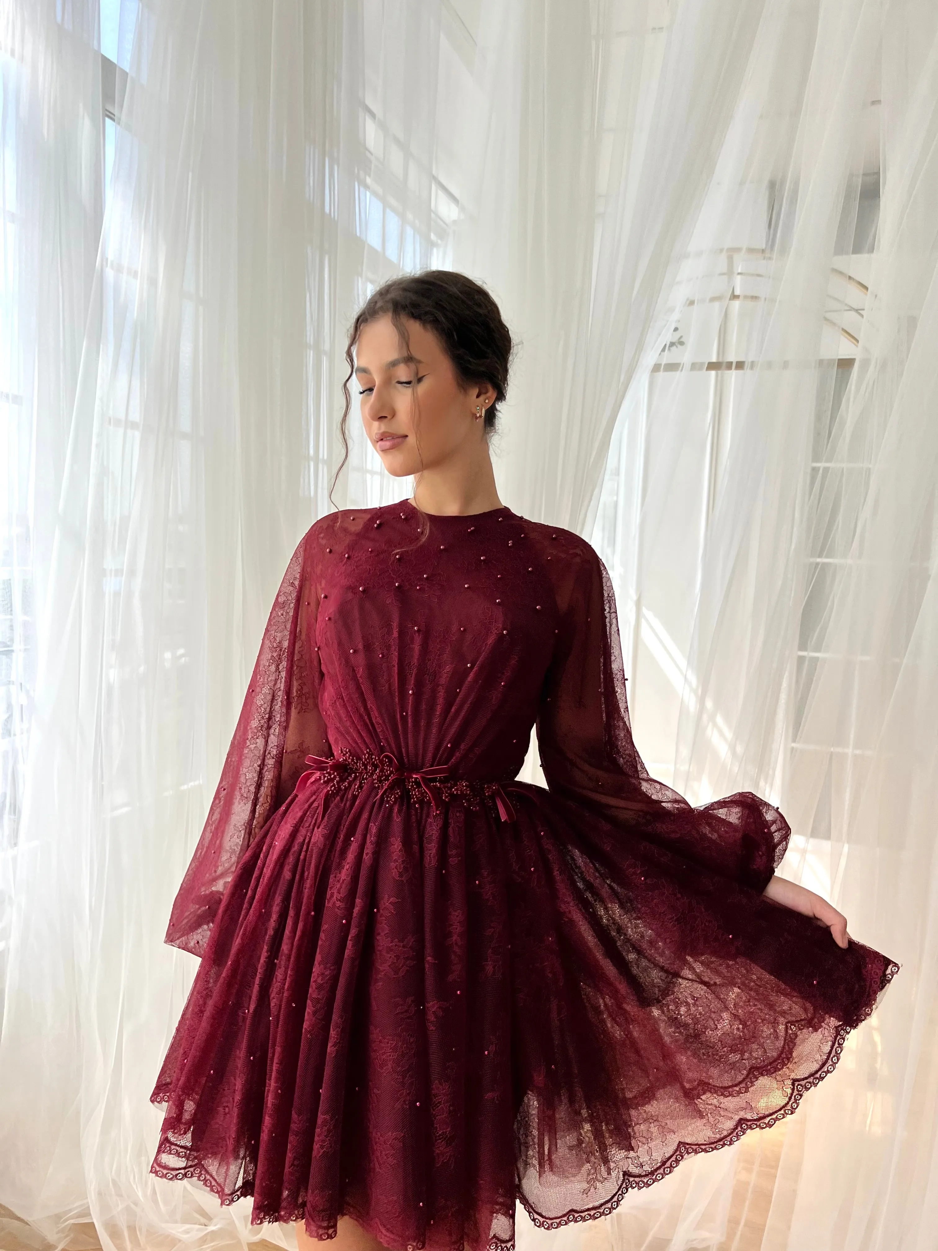 Burgundy Dantelle Mini Dress