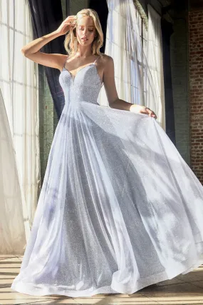 CD CD205 - A-Line Ball Gown With V-Neck Rhinestone Embellished Spaghetti Straps & Layered Shimmer Tulle Skirt
