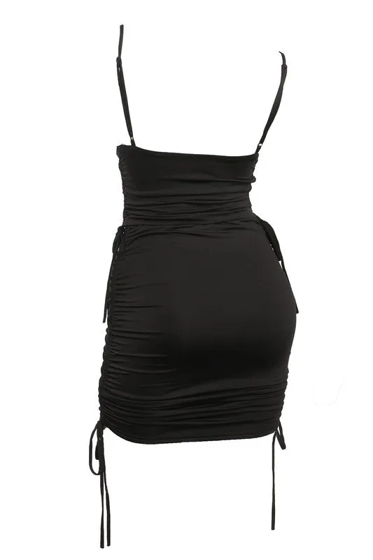 RUCHED DRAWSTRING TOP AND SKIRT SET