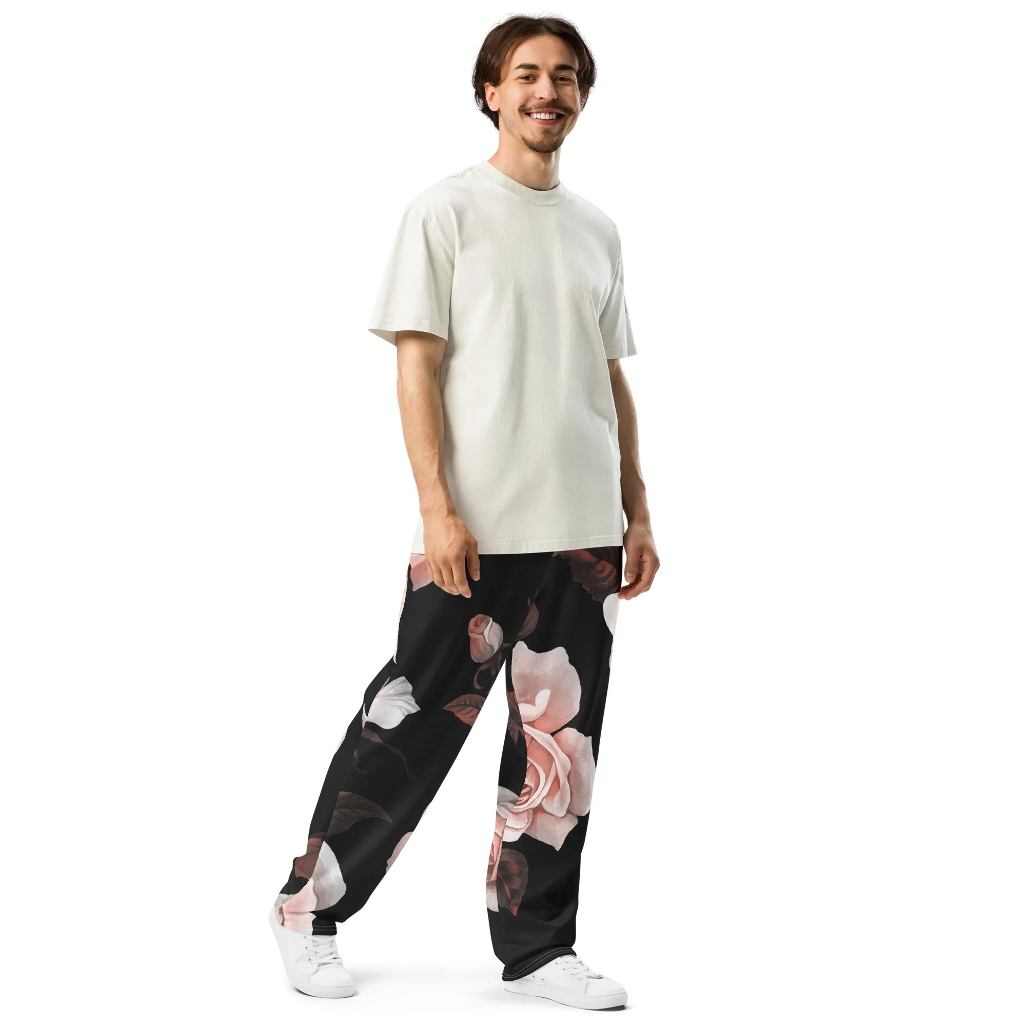 Valentines Day Wide Leg Joggers - Flower (Glamourange Valentine Day Gifts Wide Leg Joggers - Design 007)